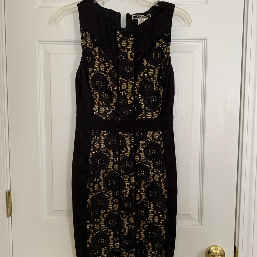 Sexy lace black and gold cocktail dress